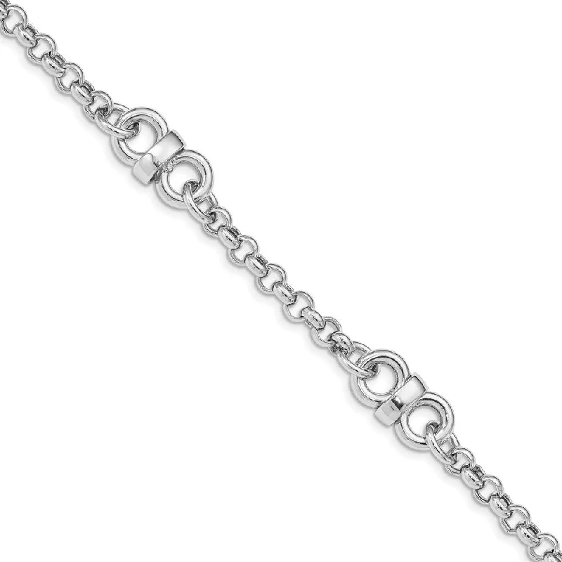 Women’s stackable bracelets-Sterling Silver Rhodium Plated Polished Link Bracelet-WBC-QG4814-8