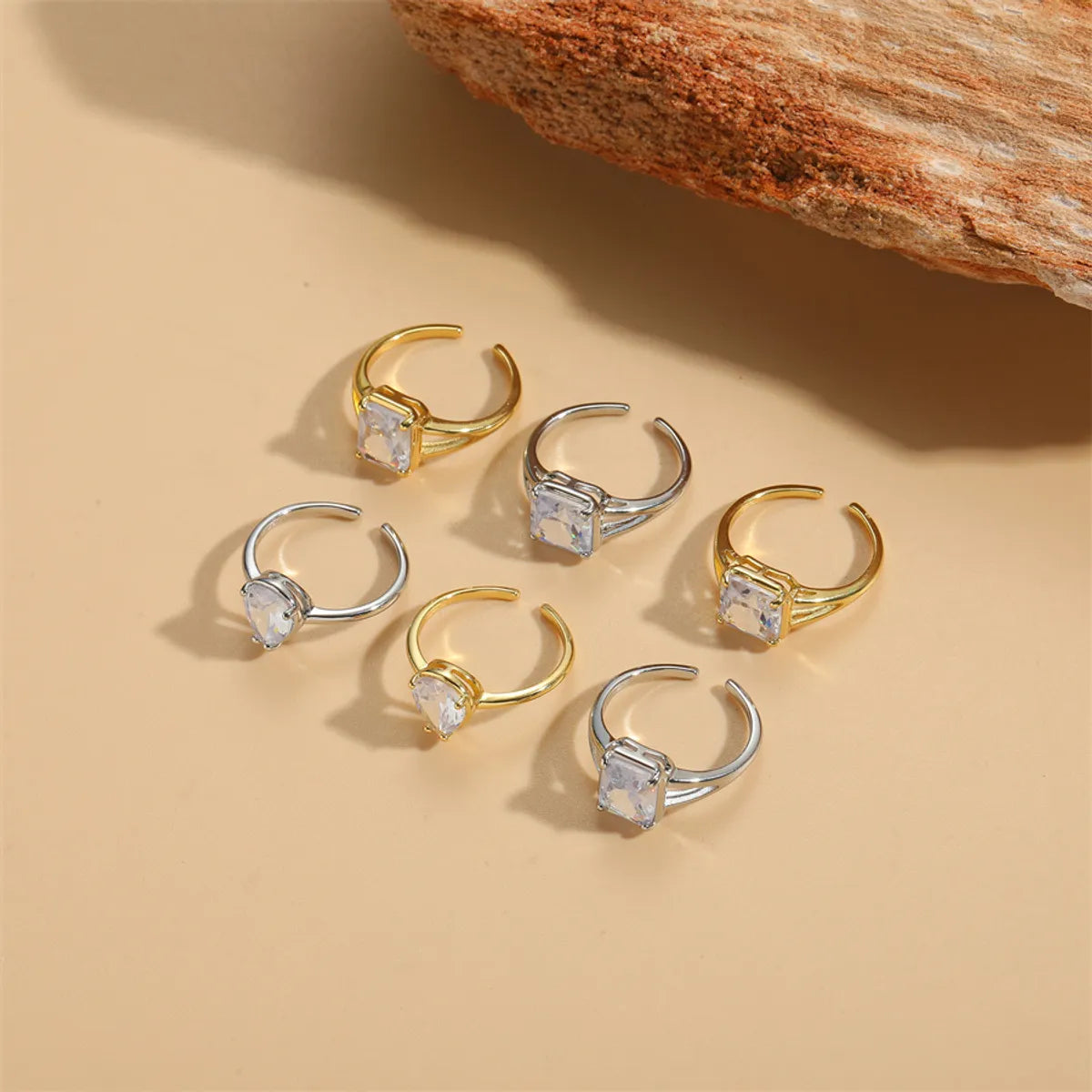 Women’s two-tone rings-Simple Style Square Water Droplets Rectangle Copper 14k Gold Plated White Gold Plated Open Rings