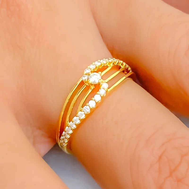 Women’s simple engagement rings-Stately Striped 18K Gold + Diamond Ring