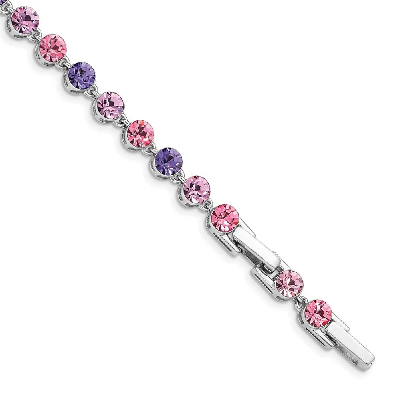 Women’s charm bracelets-Sterling Silver Rhodium-plated Pink/Purple Crystal w/1in ext Bracelet-WBC-QG4912-6.5