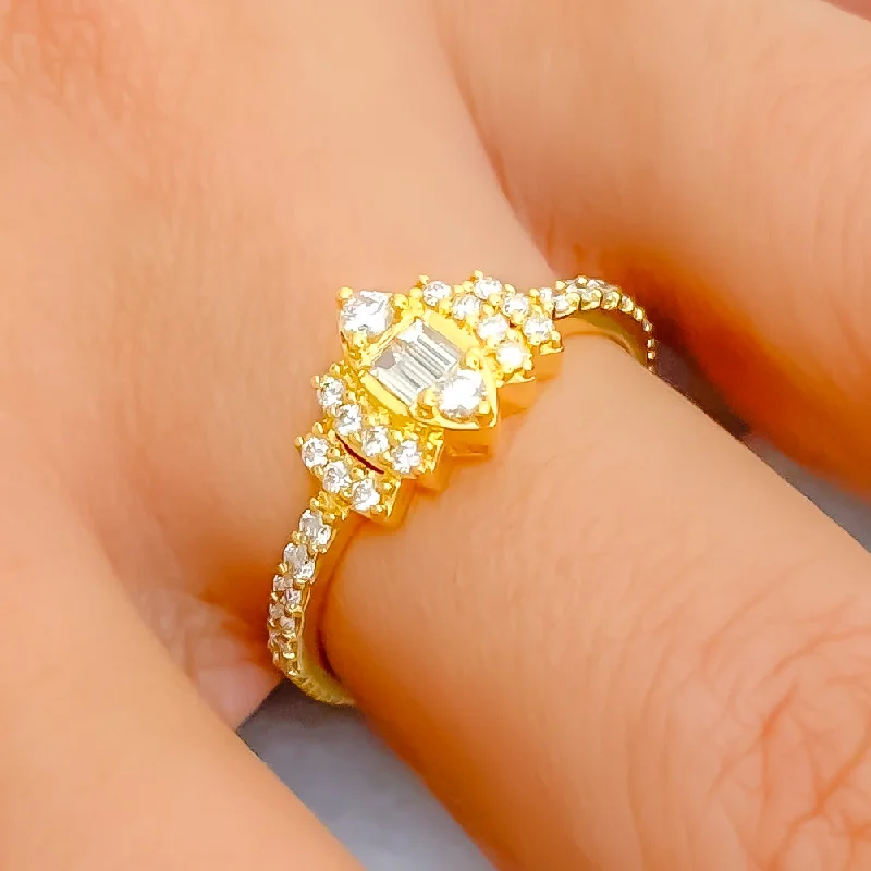 Women’s eternity engagement rings-Beautiful Tapering Marquise 18K Gold + Diamond Ring