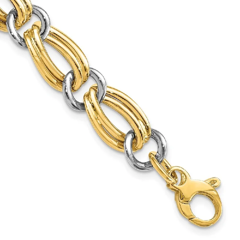 Women’s stylish bracelets-14k Yellow Gold 10mm Two-Tone Bracelet, 7.5"