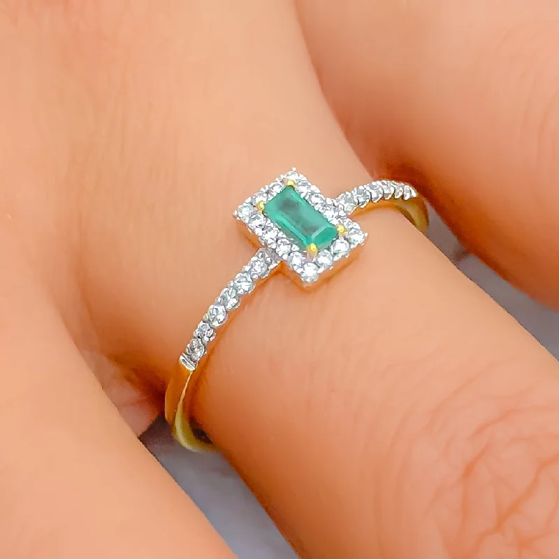 Women’s engagement rings with aquamarine-Graceful Captivating 18K Gold + Rectangular Diamond Ring