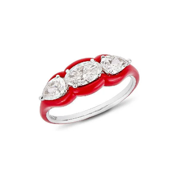 Women’s halo engagement rings with diamonds-ETHO MARIA 18K White Gold & Red Ceramic Diamond Ring