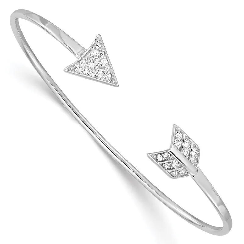 Women’s custom bracelets-925 Sterling Silver Rhodium-plated Cubic Zirconia Arrow Cuff Bangle Bracelet