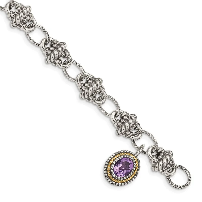 Women’s luxury cuff bracelets-Sterling Silver w/14k Amethyst Bracelet-WBC-QTC1273