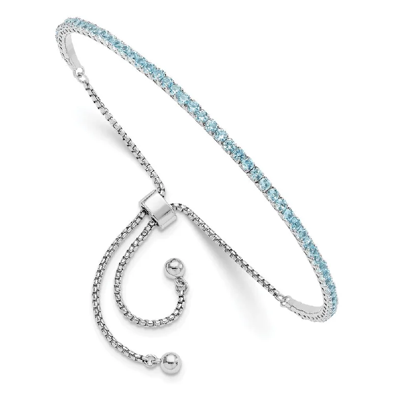 Women’s silver cuff bracelets-Sterling Silver Rhod-Plated March Light Blue CZ Adjustable Bracelet-WBC-QG5696MAR