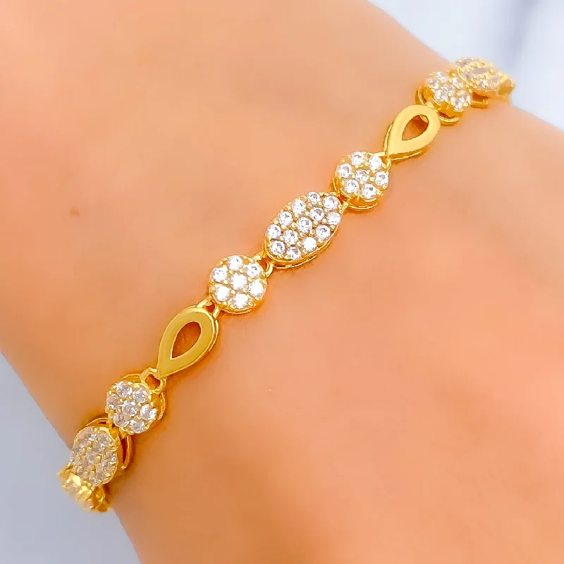 Women’s luxurious gold bracelets-Graceful Shimmering Floral CZ 22k Gold Bracelet