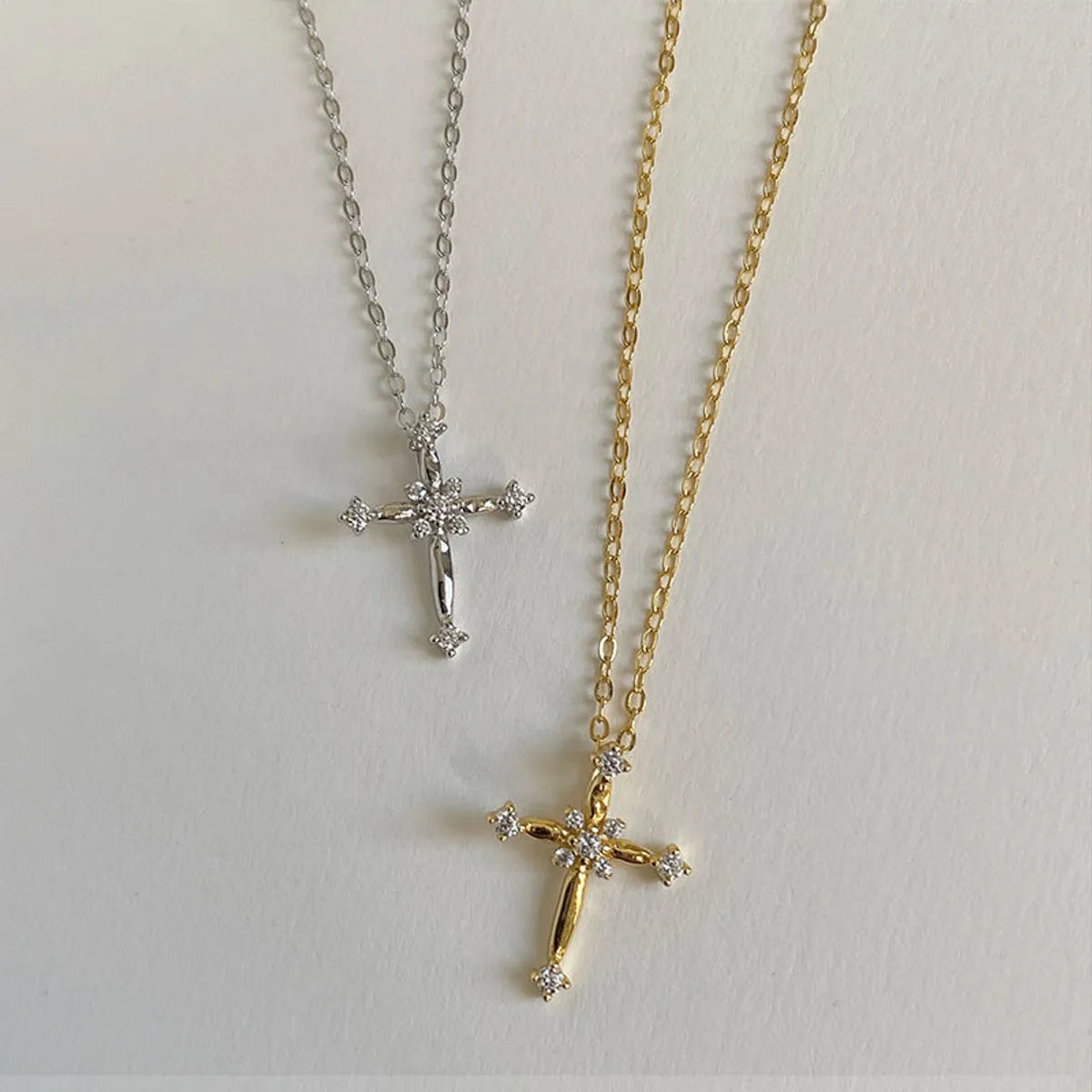 Women’s layered necklaces-Simple Style Cross Titanium Steel Copper Zircon Pendant Necklace In Bulk