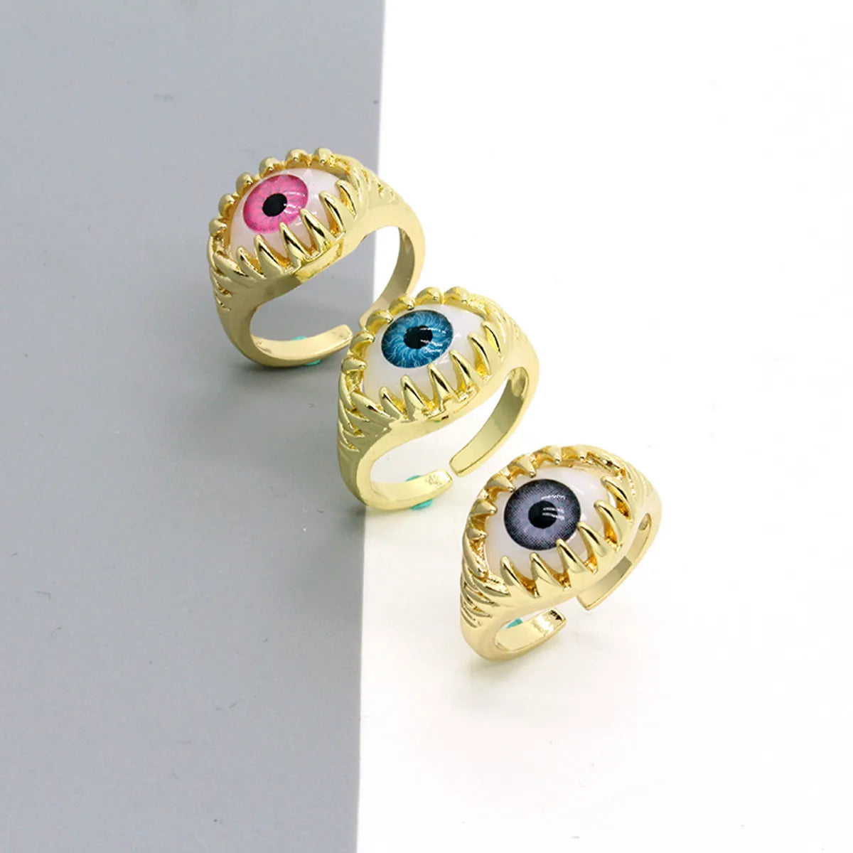 Women’s diamond rings-Retro Punk Personality Color Three-Dimensional Eye Ring Devil'S Eye Open Ring Wholesale