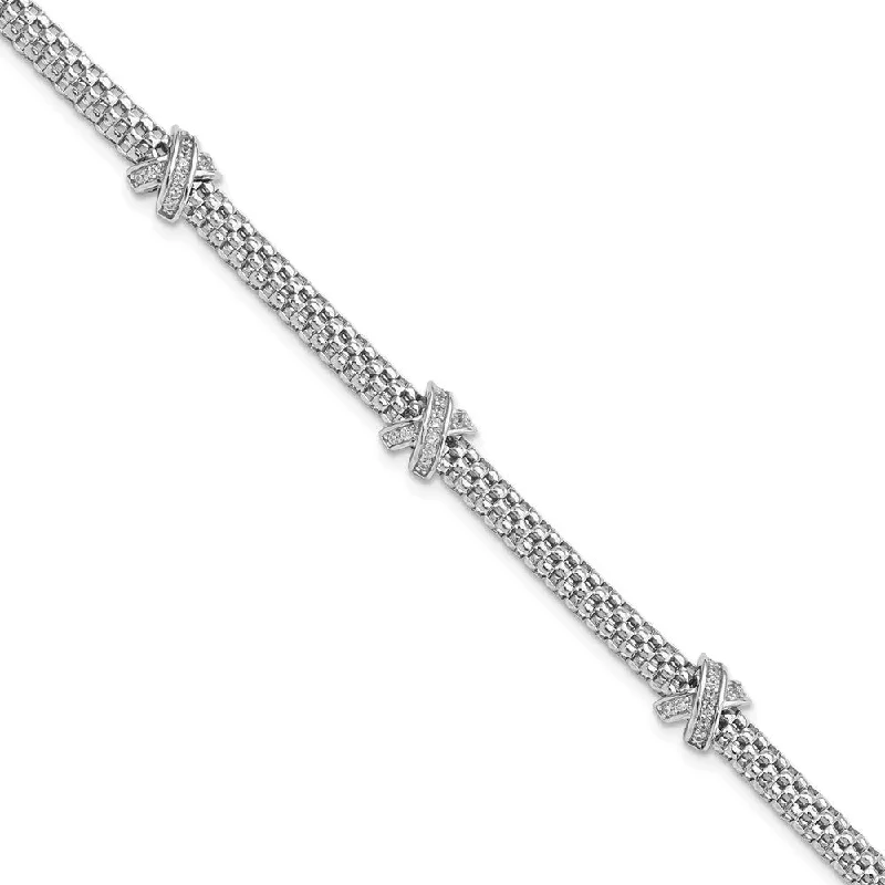 Women’s elegant bracelets-Sterling Silver Rhodium-plated Polished CZ X's Bracelet-WBC-QG6000-7.5