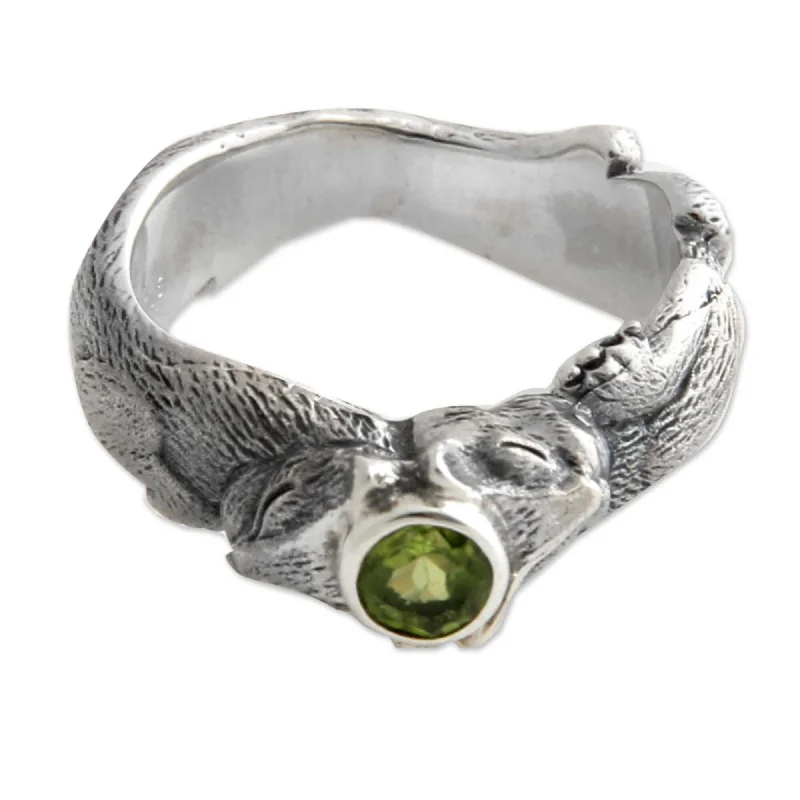 Women’s engagement rings with diamonds-Handmade Dreams of a Cat Peridot Sterling Silver Ring (Indonesia)