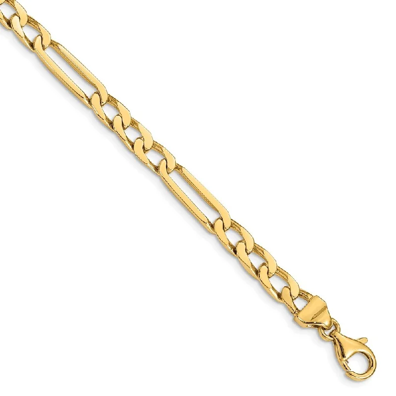 Women’s wide cuff bracelets-14k Yellow Gold 5mm Hand-polished Figaro Link Bracelet, 7"