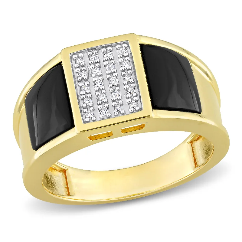 Women’s vintage engagement rings-Miadora 2ct TGW Square Black Onyx and 1/10ct TDW Diamond Mens Ring in Yellow Silver