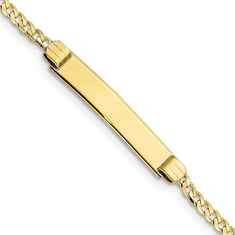 Women’s elegant bracelets-10k Yellow Gold Flat Curb Link ID Bracelet, 6" (W-5.5mm)