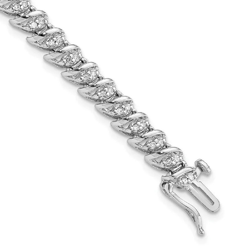 Women’s cuff bracelets-Sterling Silver Rhodium Plated Diamond Bracelet-WBC-QDX1130