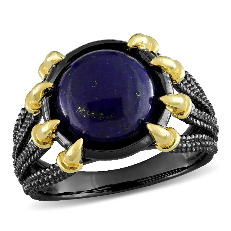 Women’s birthstone stackable rings-Miadora 6 ct TGW Lapis Gothic Mens Ring in Yellow and Black Sterling Silver