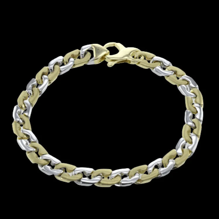 Women’s diamond bangles-Make a bold statement with this chunky two-tone cuban link gents bracelet with alternating white and yellow gold links, 8