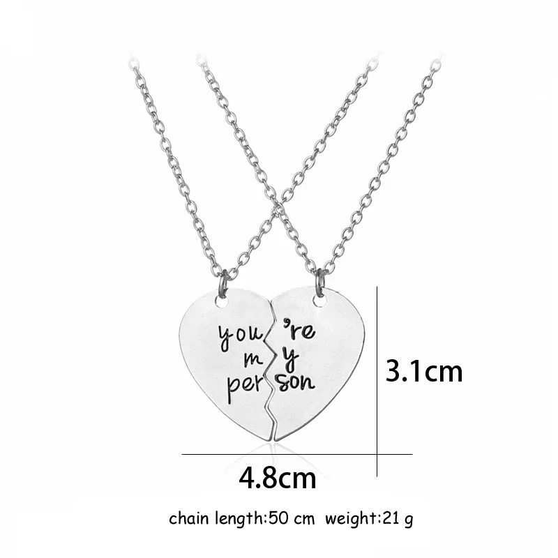 Women’s vintage style necklaces-Hot-selling English Lettering Two-petal Stitching Love-shaped Alloy Pendant Necklace