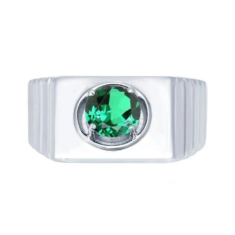 Women’s sapphire rings-Sterling Silver Green Emerald Solitaire Men's Ring