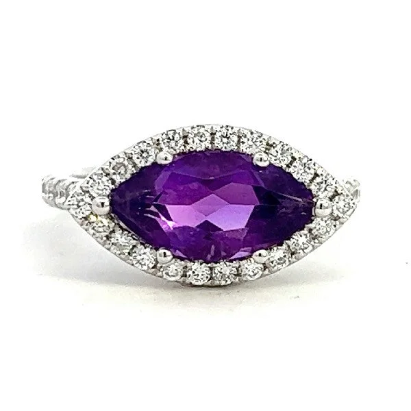 Women’s double band engagement rings-Amethyst and Diamond Ring