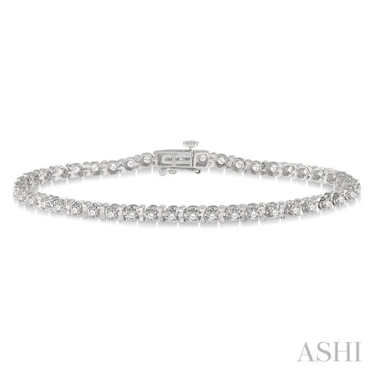 Women’s layered bangles-2 ctw Round Cut Diamond Tulip Bracelet in 14K White Gold