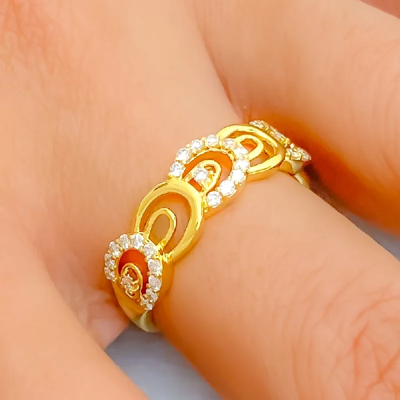 Women’s antique engagement rings-Alternating Leaf Accented 18K Gold + Diamond Ring