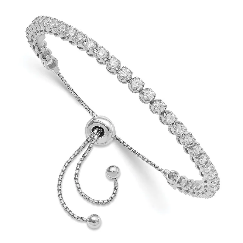 Women’s gemstone bracelets-Sterling Silver Rhodium-plated CZ Adjustable Bracelet-WBC-QG4182