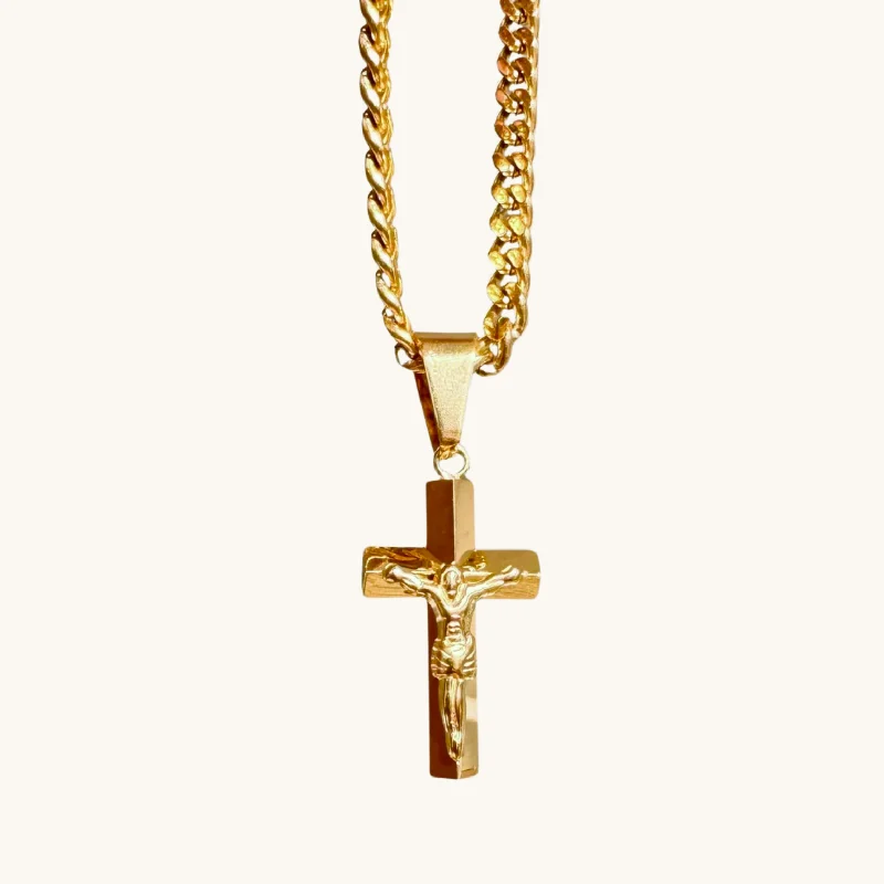 Women’s silver pendant necklaces-Small Gold Bold Crucifix Necklace