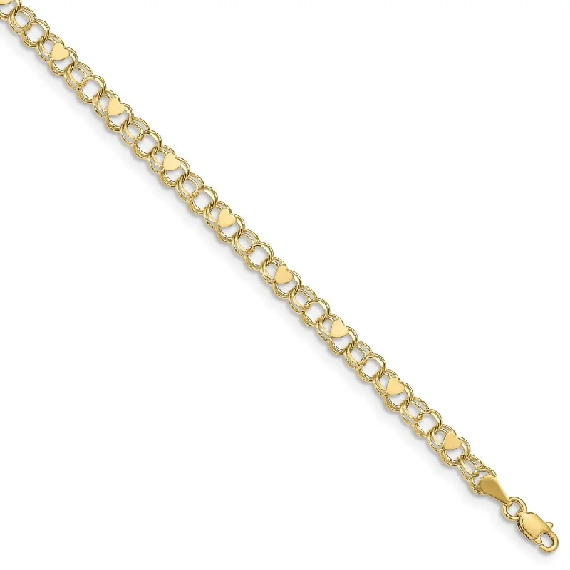 Women’s bridal bracelets-10k Yellow Gold Double Link Heart Charm Bracelet, 7" (W-4mm)