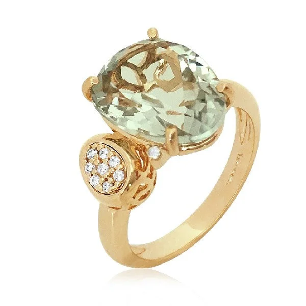 Women’s engraved engagement rings-VIANNA Prasiiolite and Diamond Ring