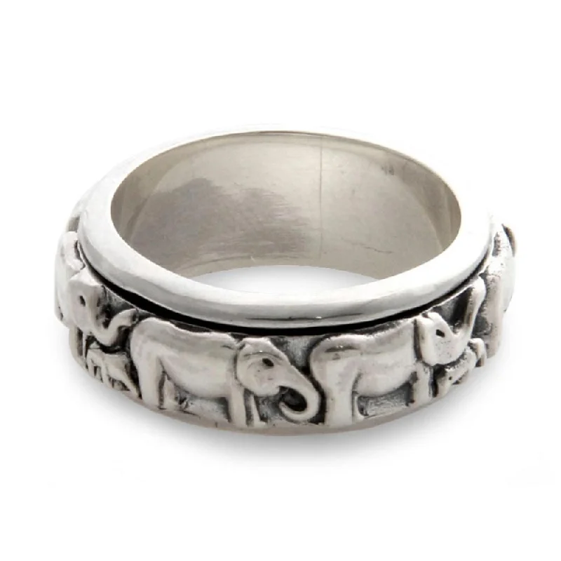 Women’s pearl rings-Handmade Sterling Silver 'Lucky Elephants' Ring (Indonesia)