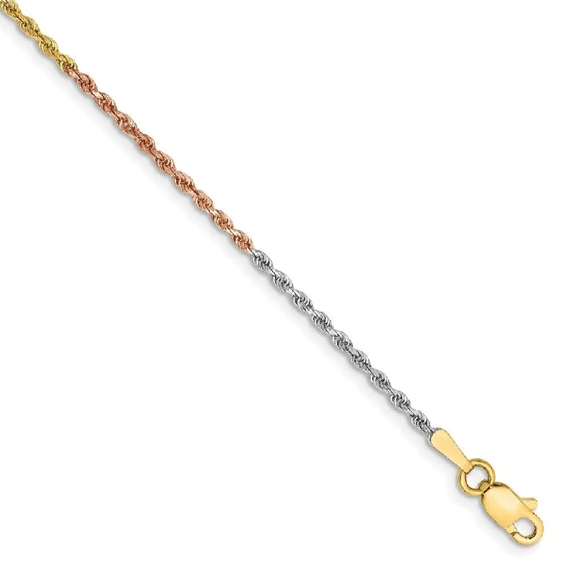 Women’s stylish bracelets-14k Tri-color Gold 1.5mm Diamond-Cut Rope Chain Bracelet, 7"