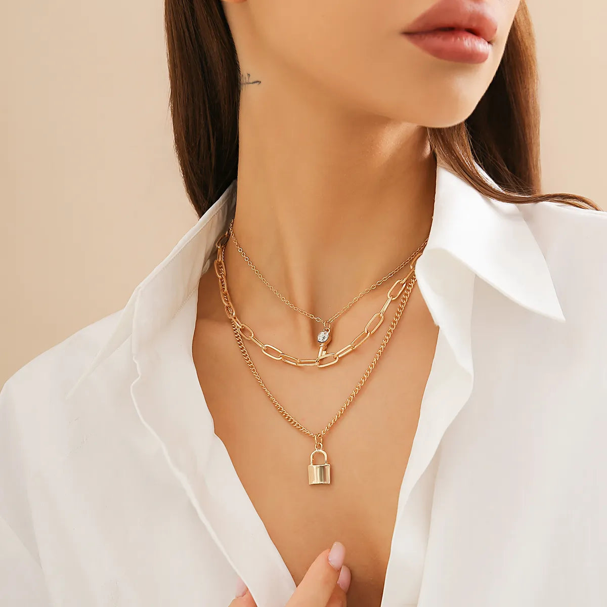 Women’s long chain necklaces-Exaggerated Simple Style Key Lock Alloy Iron Women's Three Layer Necklace