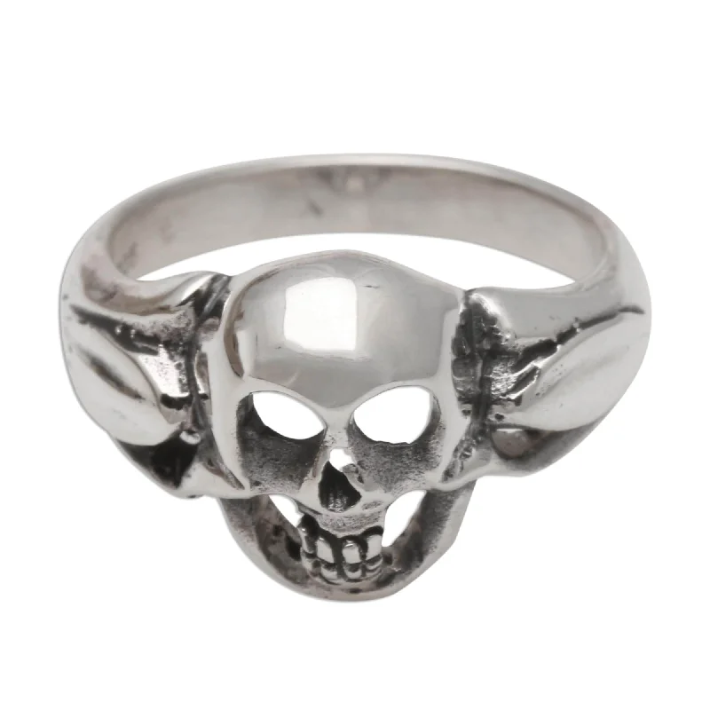 Women’s wedding rings-Novica Handmade Gentlemans Skull Men'S Sterling Silver Ring