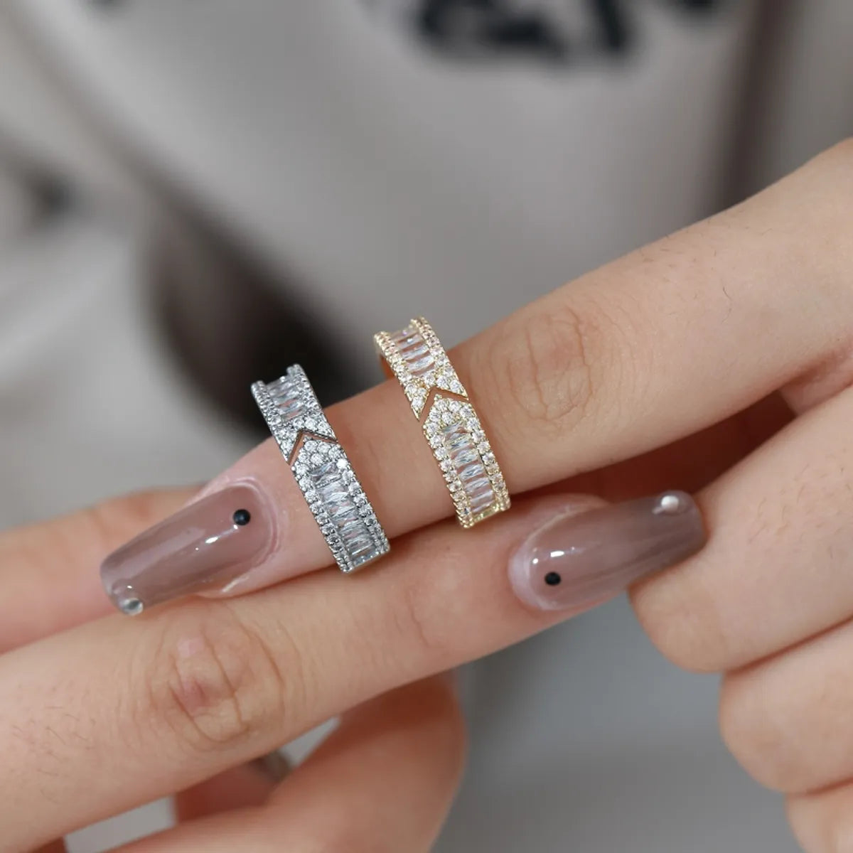 Women’s mixed metal rings-Simple Style Commute Geometric Copper Plating Inlay Zircon White Gold Plated Gold Plated Open Rings