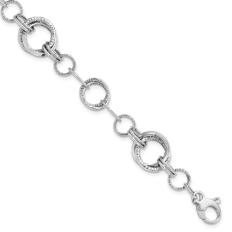 Women’s heart-shaped bangles-14k White Gold 14mm Textured Fancy Link Bracelet, 7"