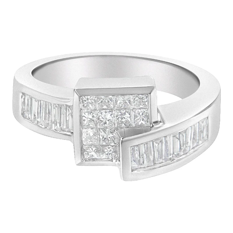 Women’s custom-made engagement rings-14K White Gold Princess and Baguette-cut Diamond Ring