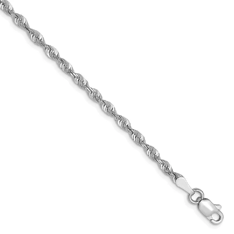 Women’s leather cuff bracelets-10k White Gold 2.5mm Diamond-Cut Lightweight Rope Chain Bracelet, 8"