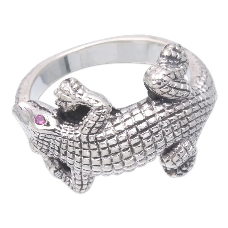 Women’s infinity rings-Novica Handmade Angry Crocodile Men'S Amethyst Ring