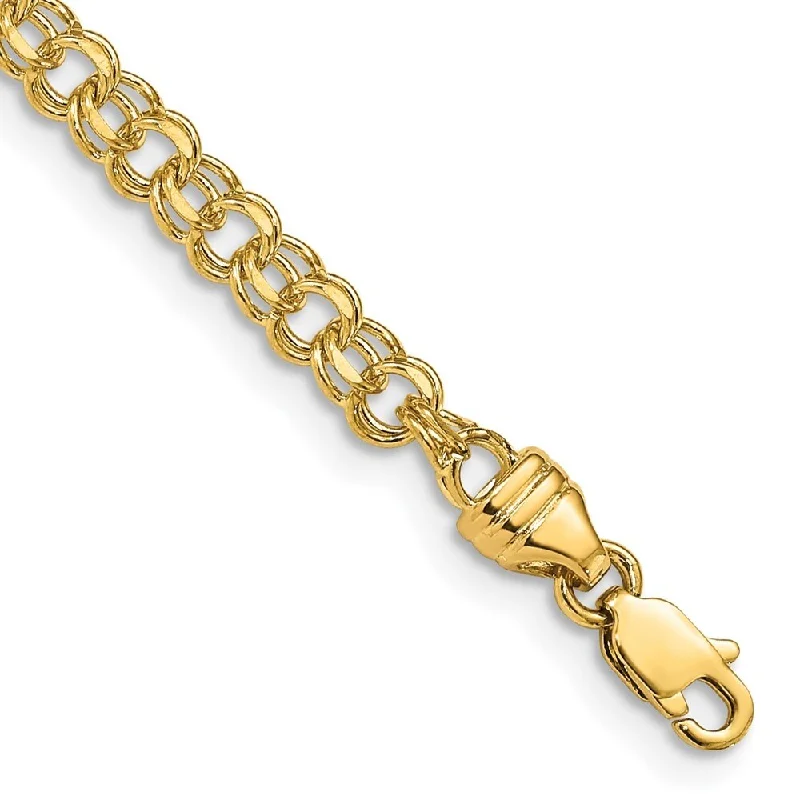 Women’s leather bracelets-14k Yellow Gold 3.75mm Solid Double Link Charm Bracelet, 7"