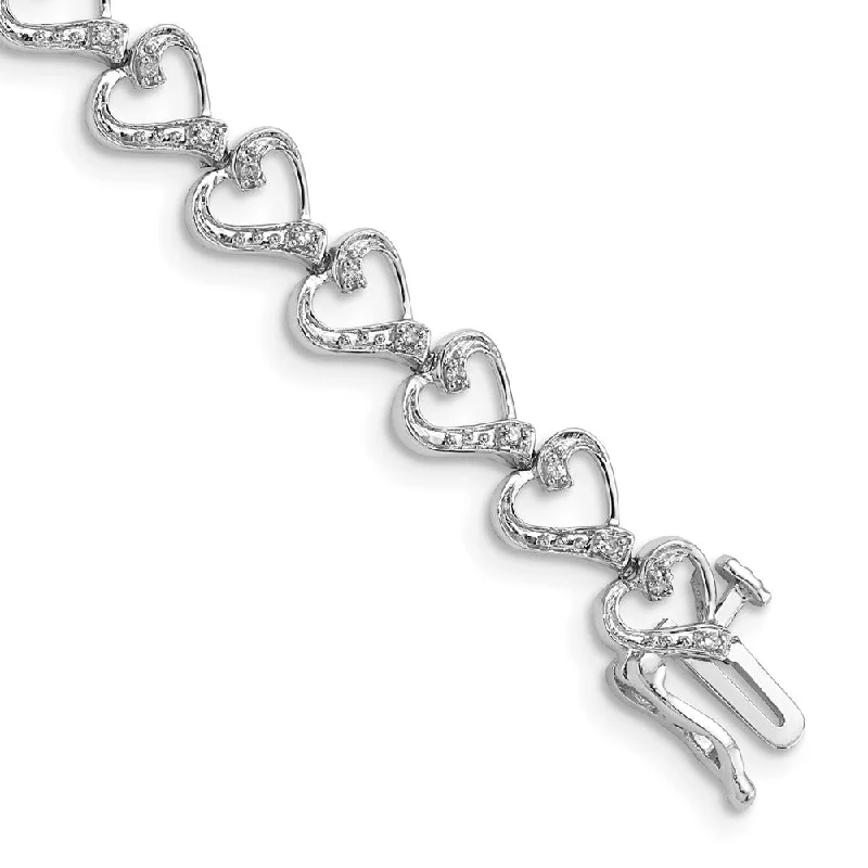 Women’s gemstone charm bracelets-Sterling Silver Rhodium-plated Diam. Heart Bracelet-WBC-QDX1018