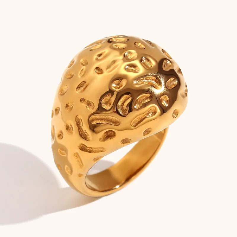 Beating Tattoo Texture Opening Water Drop Ring-Gold