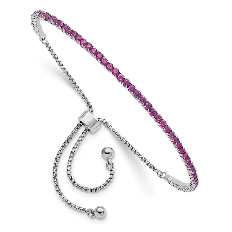 Women’s antique bracelets-Sterling Silver Rhod-Plated June Iridescent Pink CZ Adjustable Bracelet-WBC-QG5696JUN