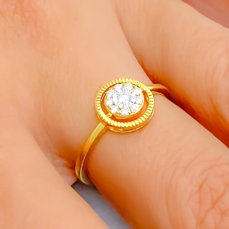 Women’s matching engagement and wedding rings-Bold Luxurious Halo 18K Gold + Diamond Ring