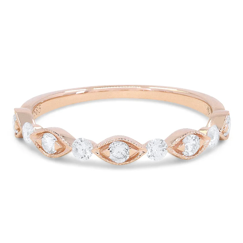 Women’s simple engagement rings-14K Rose Gold,white Diamond Ring