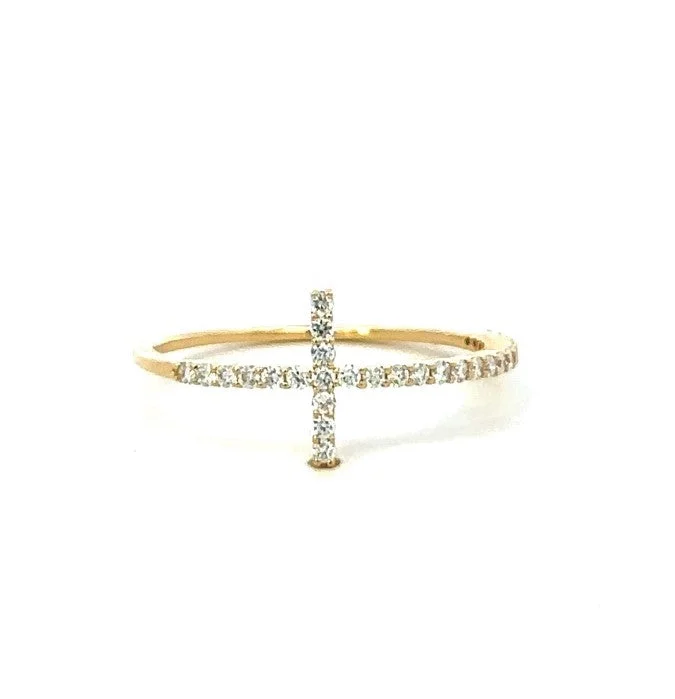 Women’s rose gold engagement rings-Sideways Cross Diamond Ring