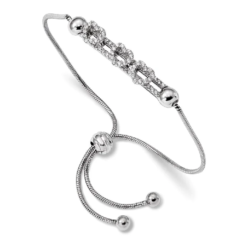 Women’s elegant bracelets-Sterling Silver Rhodium-plated CZ Sliding Hearts Adjustable Bracelet-WBC-QG4573