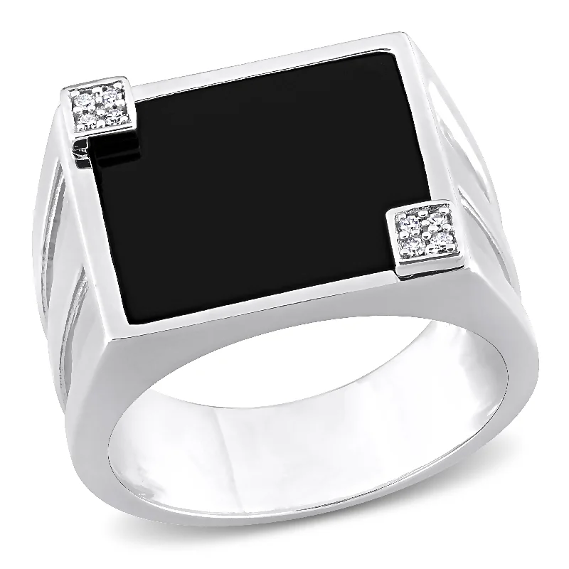 Women’s fine gold rings-Miadora 5 CT TGW Square Black Onyx and Diamond Accent Mens Ring in Sterling Silver