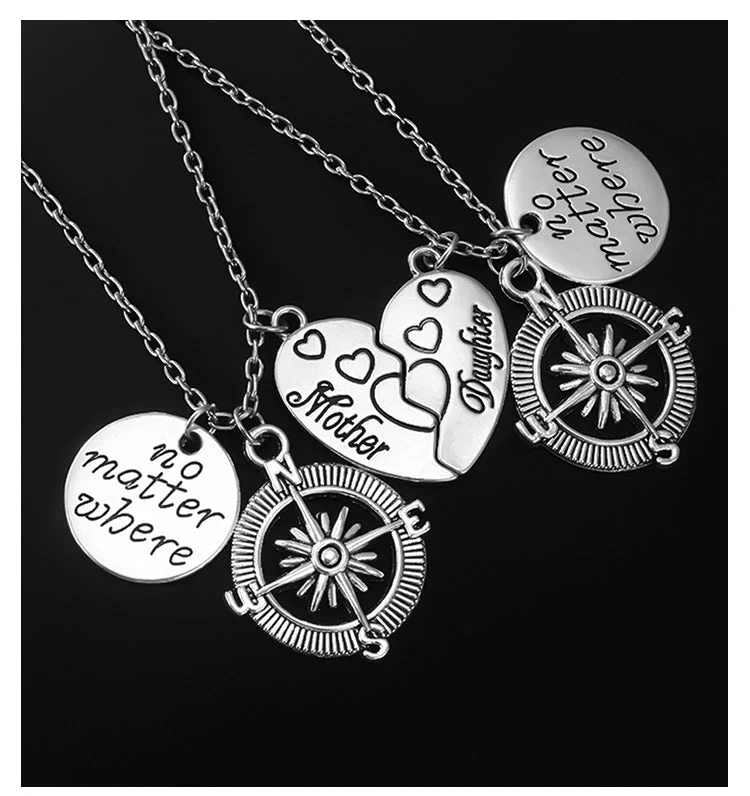 Women’s vintage style necklaces-Fashion Necklace Love Stitching Alloy Compass Drop Oil Pendant Necklace